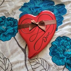 Dove Heart-Shaped Red Tin with Brown Ribbon